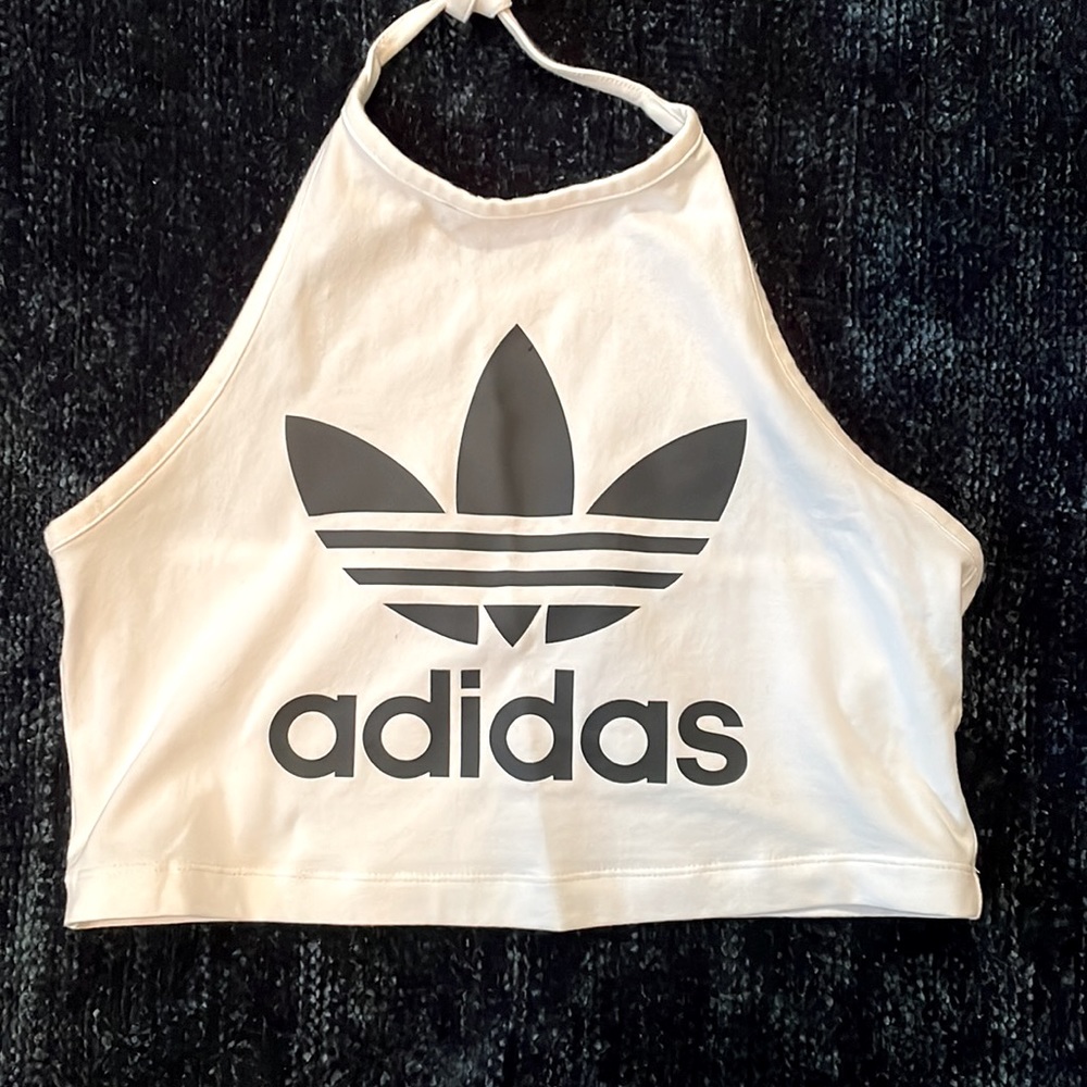 Adidas Trefoil White Halter Crop Top
